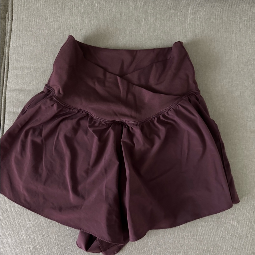 Aerie Purple Skorts High-Waisted Flowing Design- Burgundy color